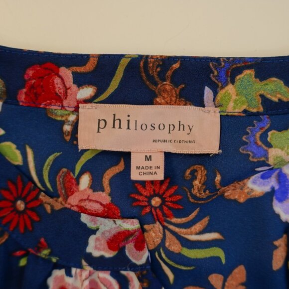 Philosophy Blue Red Green Medium Sheer Lightweight Blouse Top Sleeveless V-Neck - Picture 7 of 8